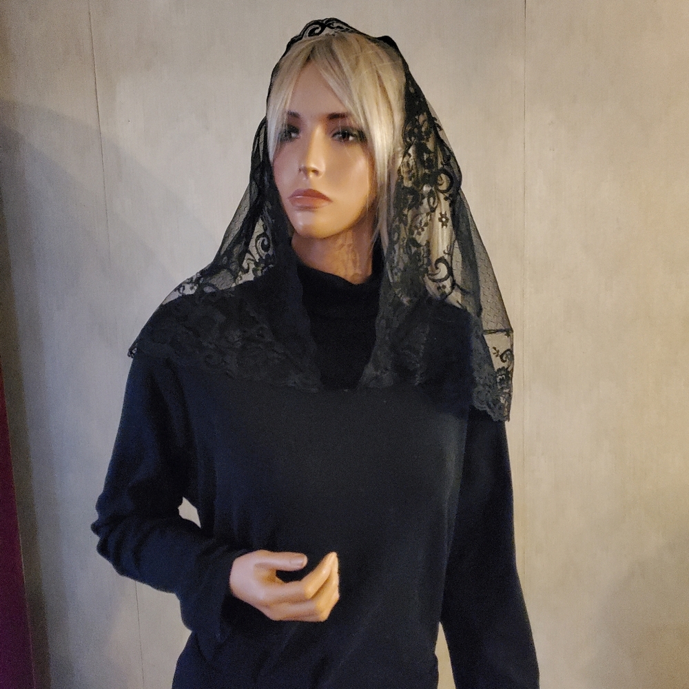 Our Lady of Perpetual Help Embroidered Mantilla Chapel Veil Catholic Virgin Mary - Picture 5 of 6
